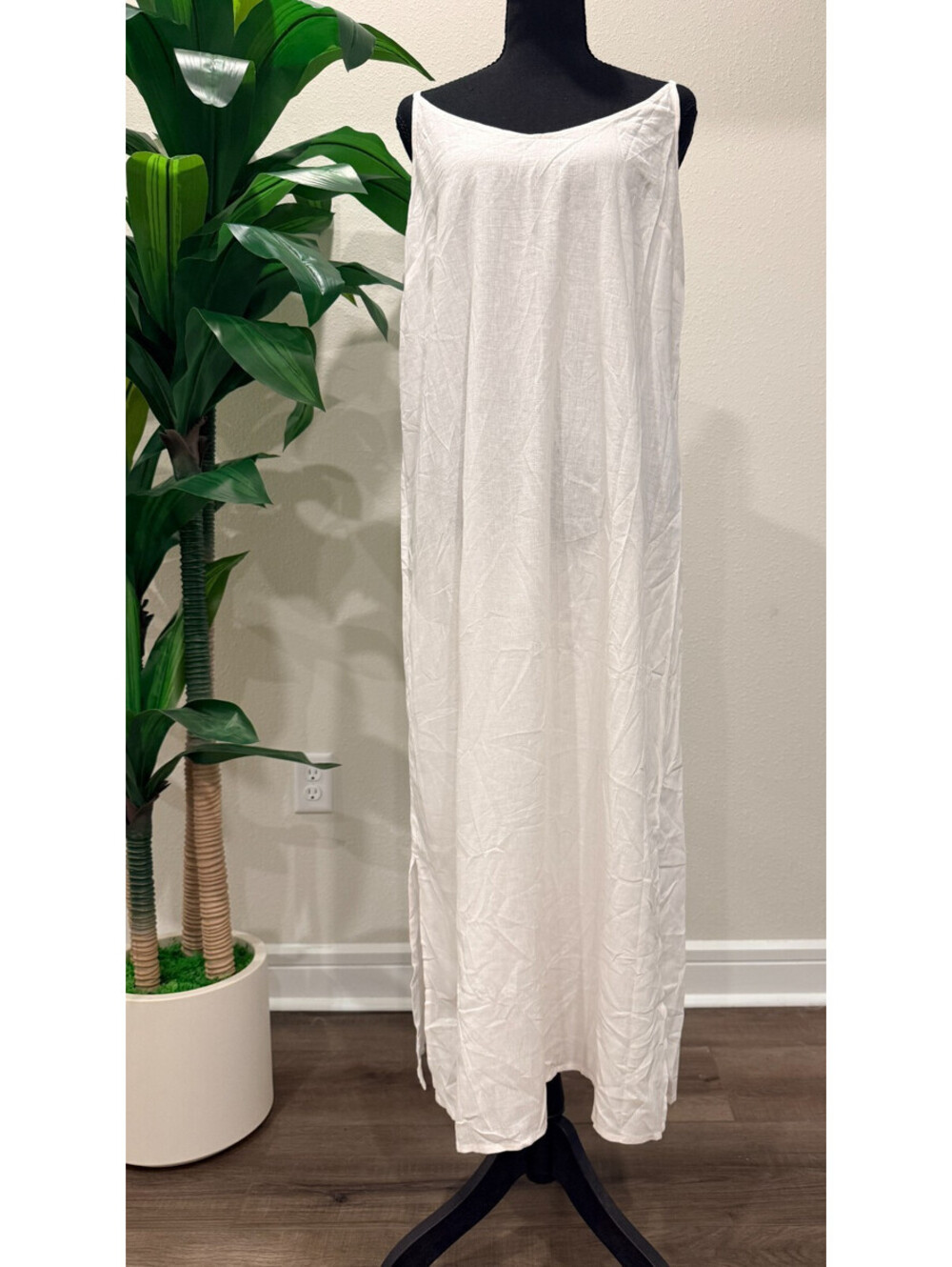 Andie The Slip Dress Coconut Linen Rayon White Maxi NWT Size Large